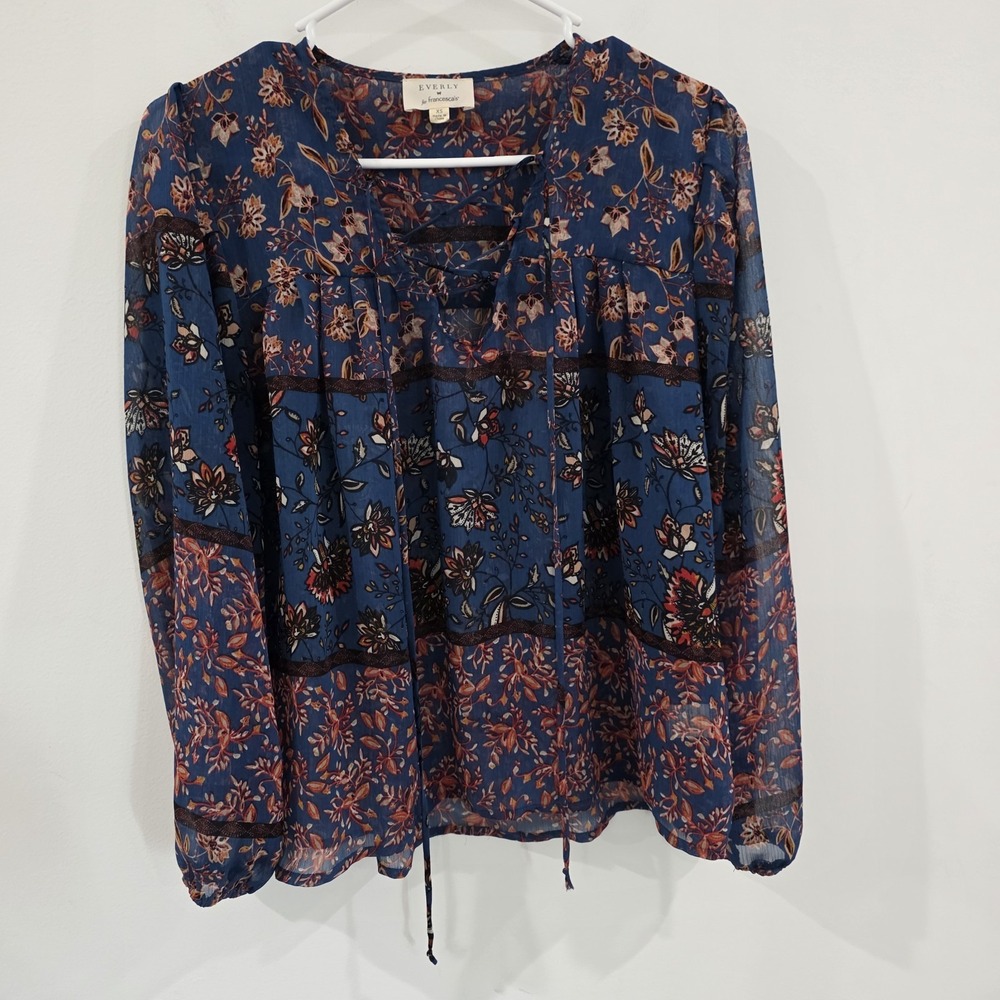 Everly Womens Sheer Floral Top Size Xs‎ Boho Cottage